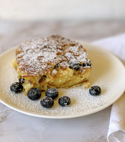 Blueberry Croissant Bread Pudding with Vanilla Glaze