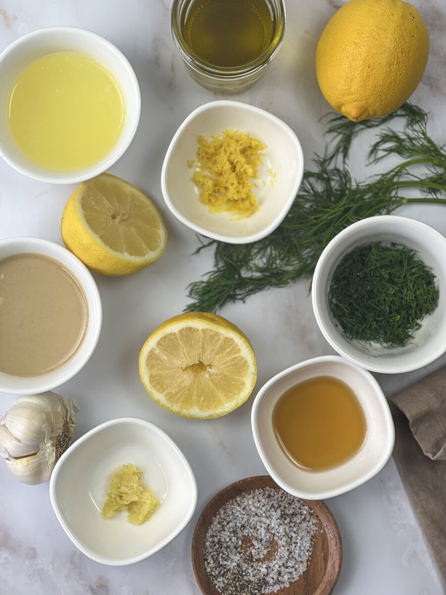 All the ingredients need it to make a perfect lemony tahini dressing