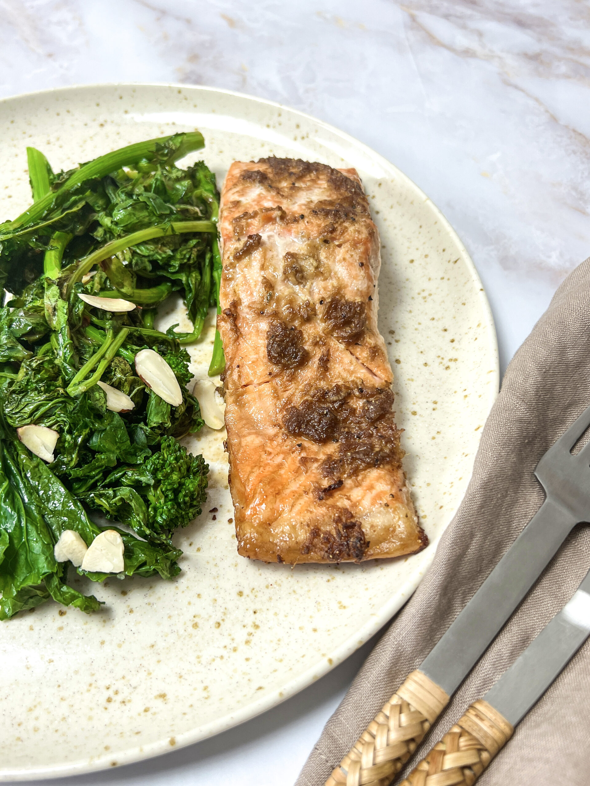 A Plateful of Goodness: Savoring Succulent Salmon with Roasted Broccoli Rabe. A mouthwatering feast for the senses