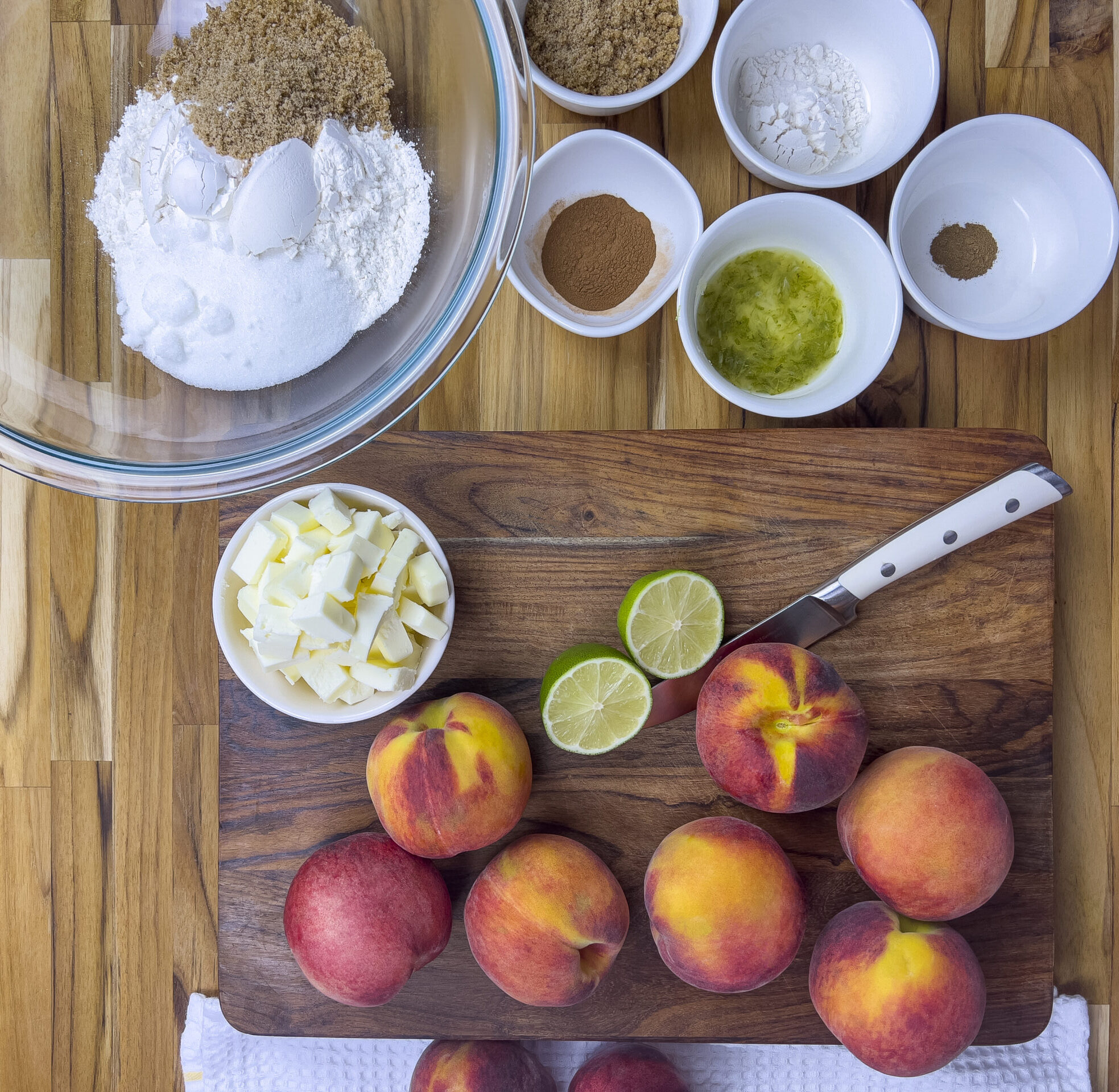 Ingredients ready to make easy peach cobbler 
