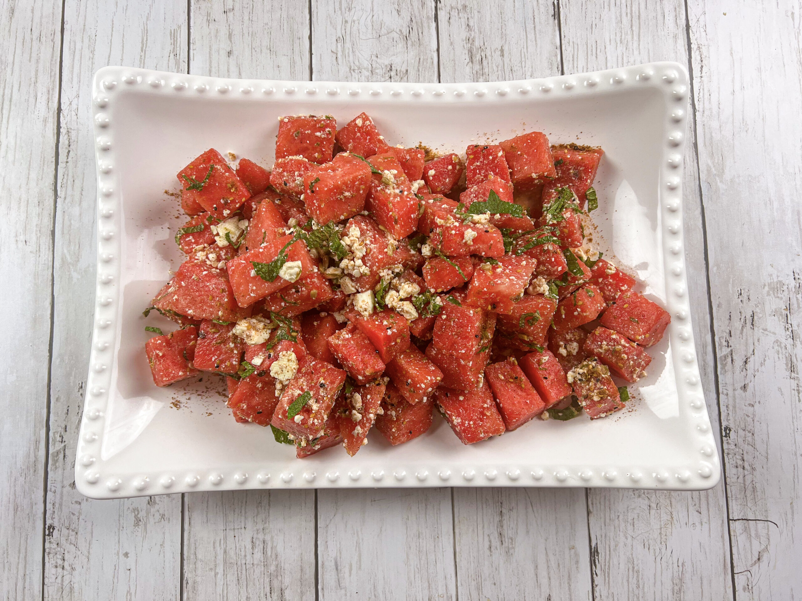 Watermelon Salad With Dukkha Feta Cheese and Mint