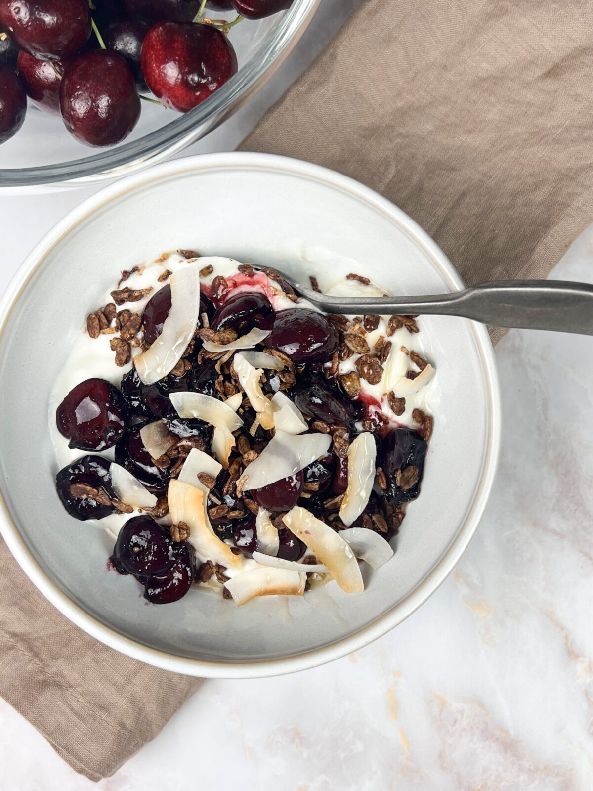 Cherry Compote with Yogurt & Chocolate Granola - Rana's Recipe