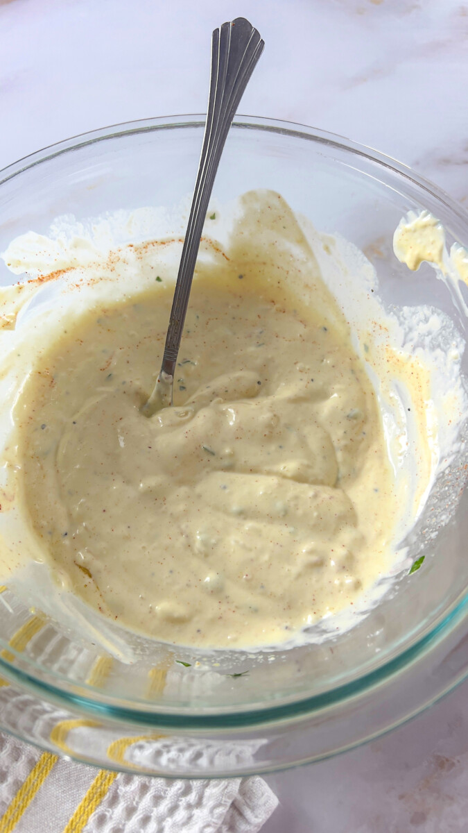 tartar sauce in a bowl perfect for the crab cakes