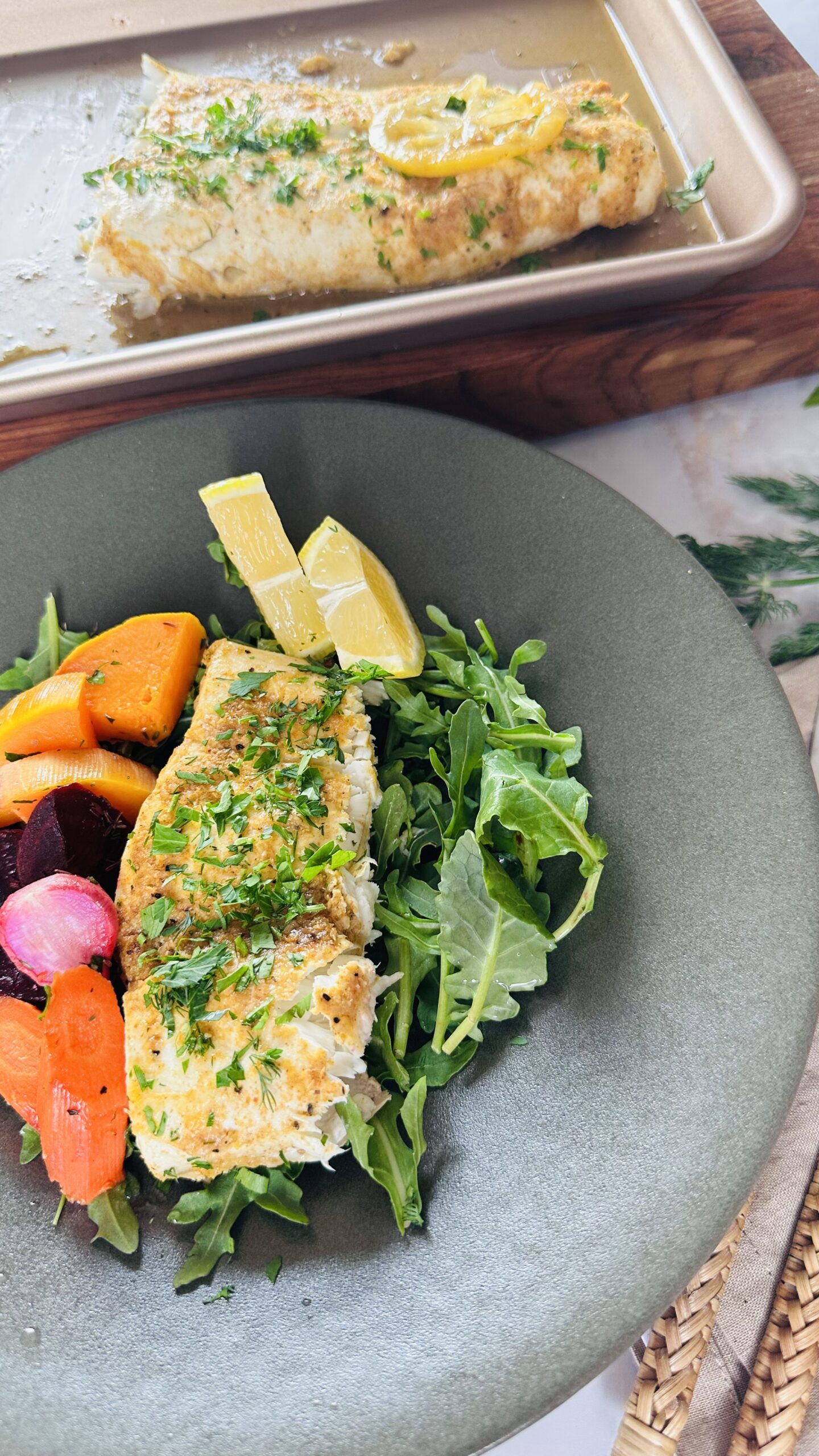Baked Halibut Mediterranean flavors