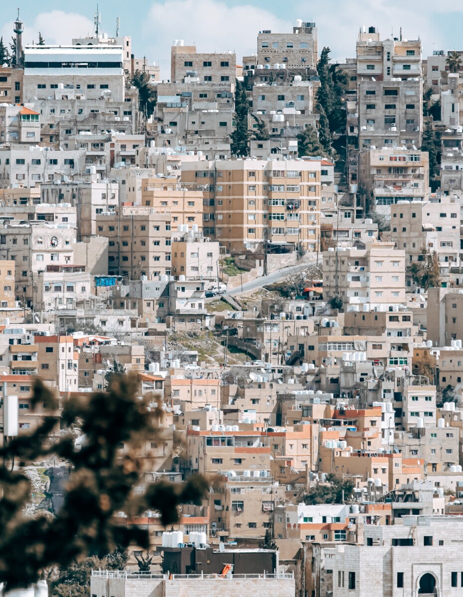 Aerial view of the enchanting cityscape in Jordan, adorned with countless traditional houses.