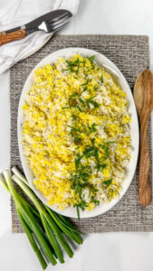 A platter of fragrant Yemeni-style Basmati rice with cinnamon, clove, cardamom, and saffron.