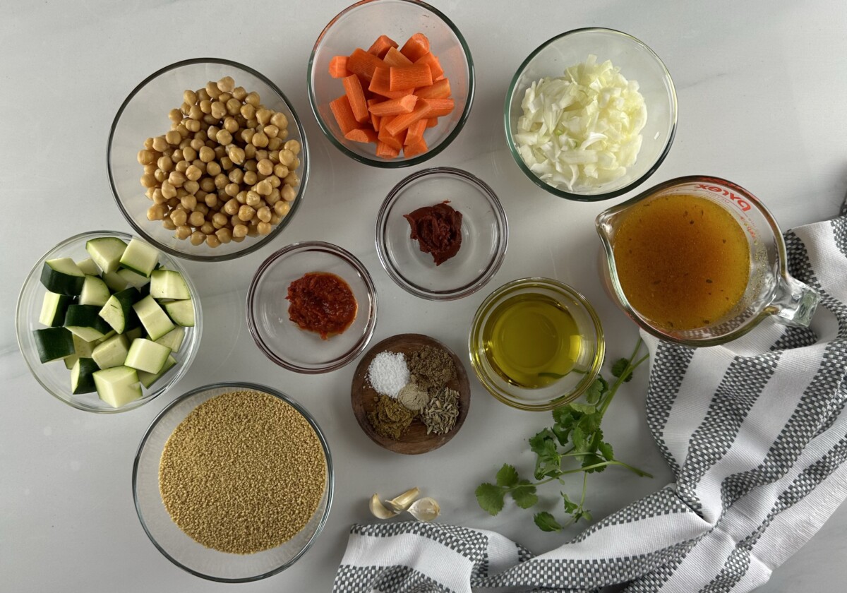 Tunisian couscous ingredients measure before start the recipe. 