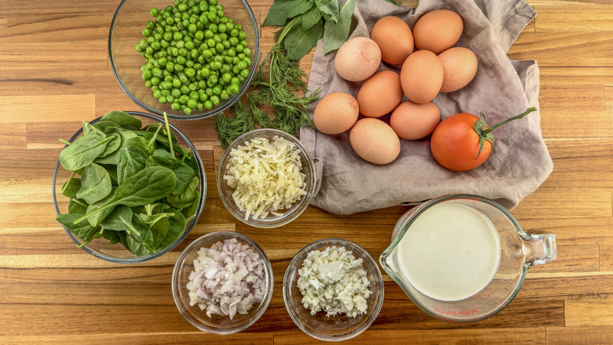 All the Ingredients You Need to Make a Fresh Herb and Pea Quiche