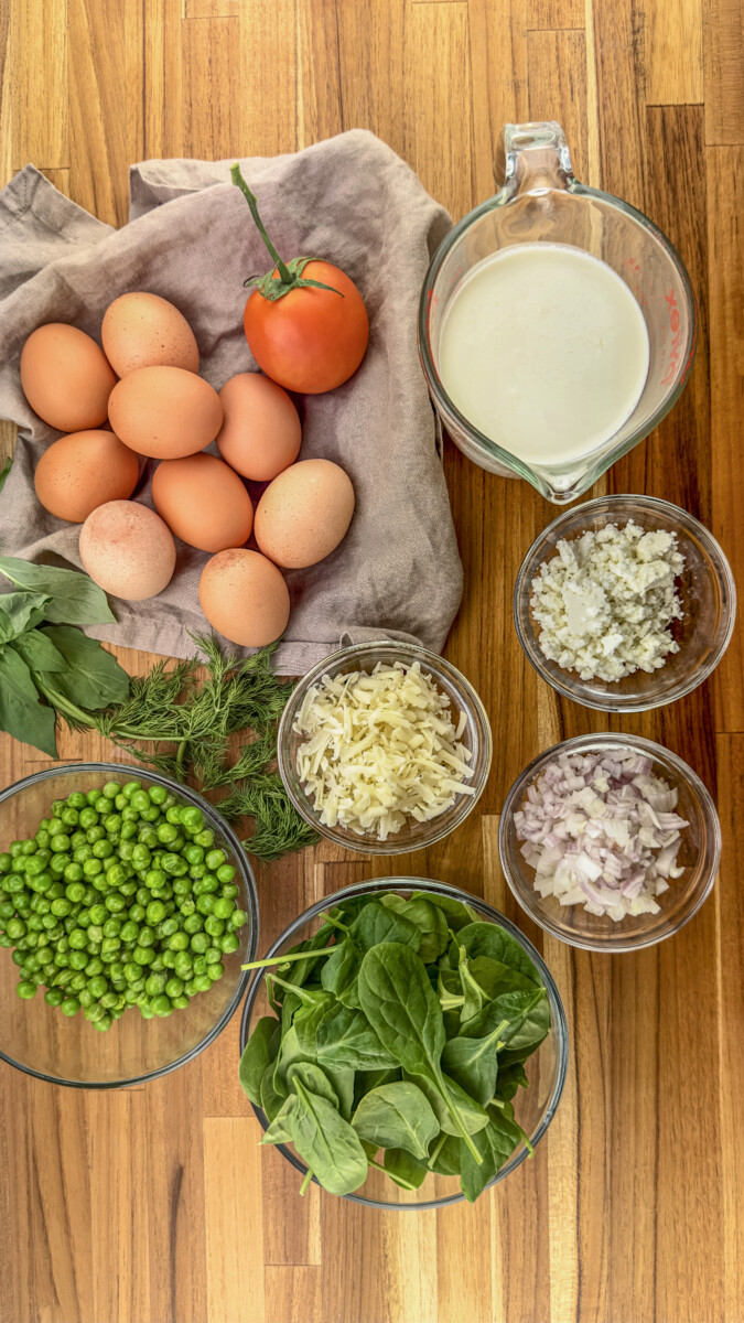 All the Ingredients You Need to Make a Fresh Herb and Pea Quiche