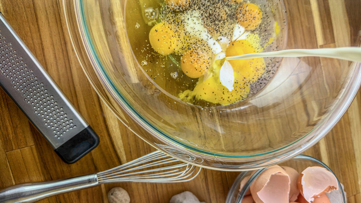 Whisk Together the Egg and Cream Mixture for Your Fresh Herb and Pea Quiche