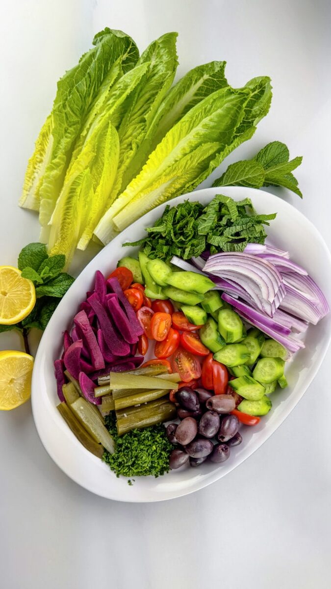 Colorful Veggie Medley: Prepared and Awaiting Shawarma Assembly