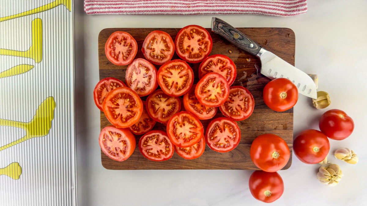 Prepared Tomatoes Ready for Roasting