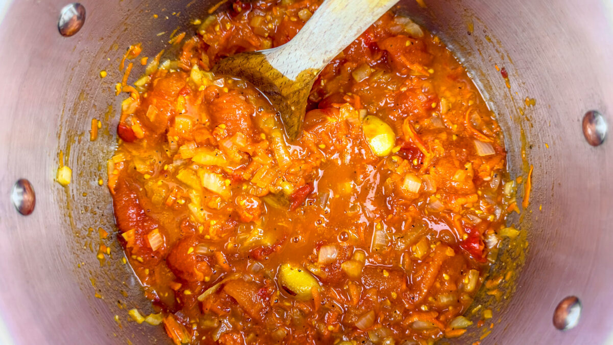 Sauce Simmering in a Large Stock Pot
