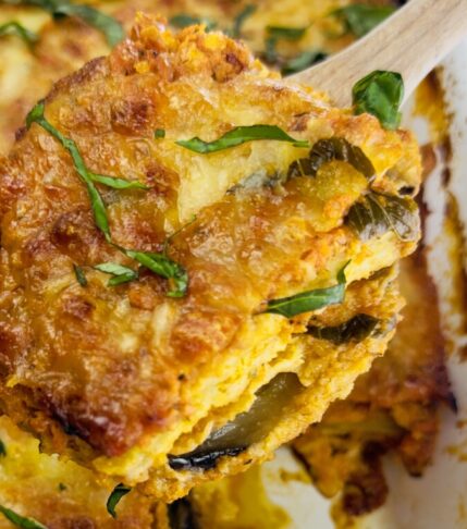 Authentic Italian Eggplant Parmigiana baked with tomato sauce and melted cheese