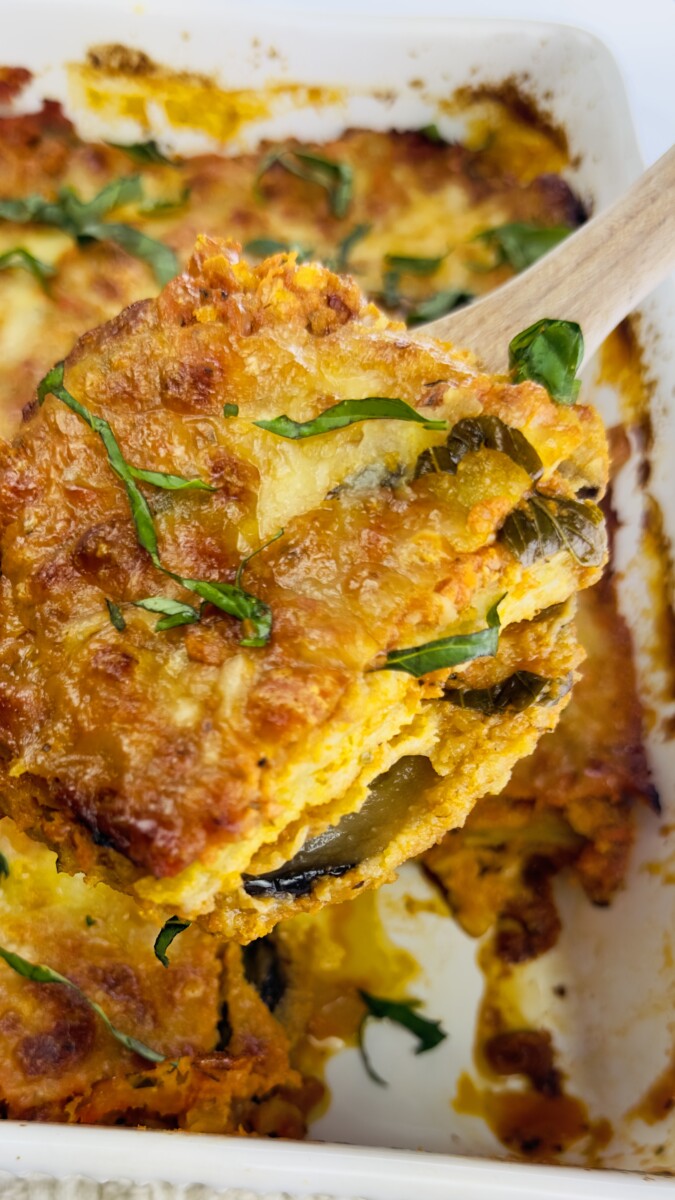 Authentic Italian Eggplant Parmigiana baked with tomato sauce and melted cheese