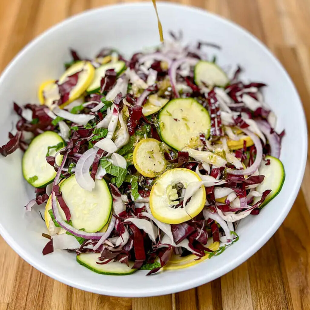 Zucchini Salad with Radicchio, a refreshing and healthy delight, showcased in a roundup of 17 Mediterranean salads perfect for summer dining.