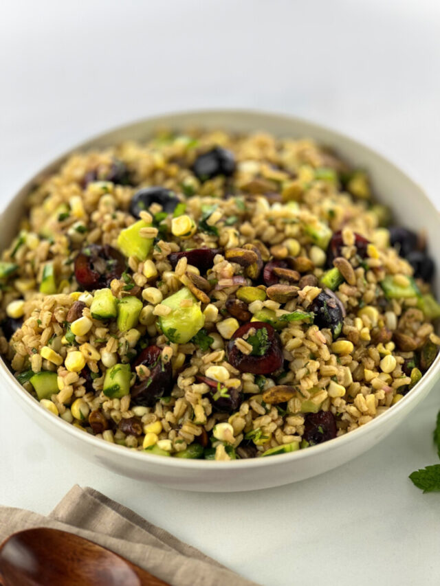 Mediterranean Barley Salad with Herbs, Corn & Cherries