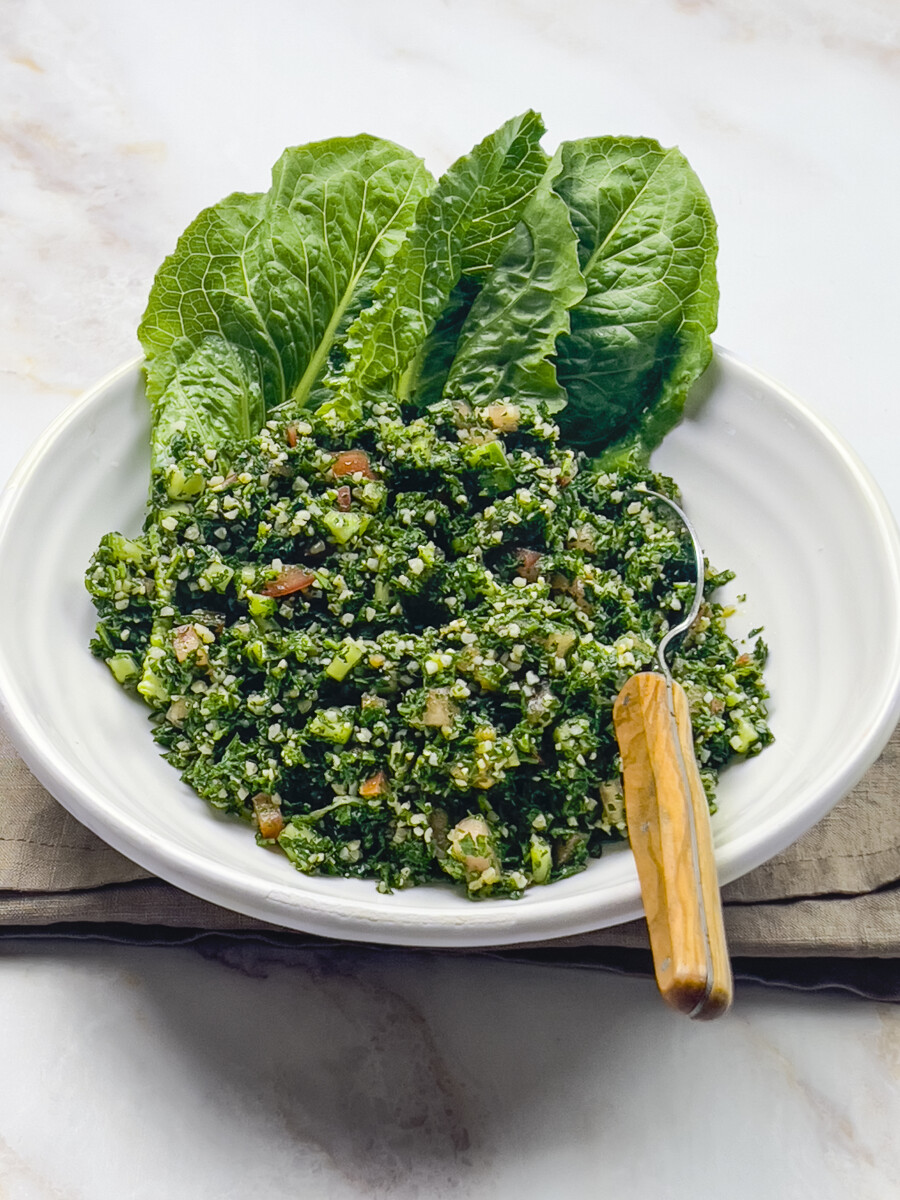 Tabouleh salad bowl with some romain lettuce