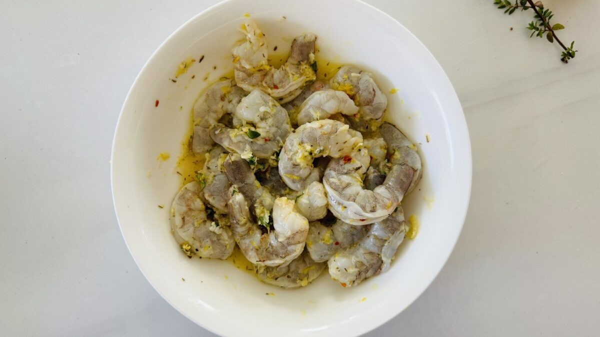 Shrimp marinated for 15 minutes with Mediterranean herbs and lemon