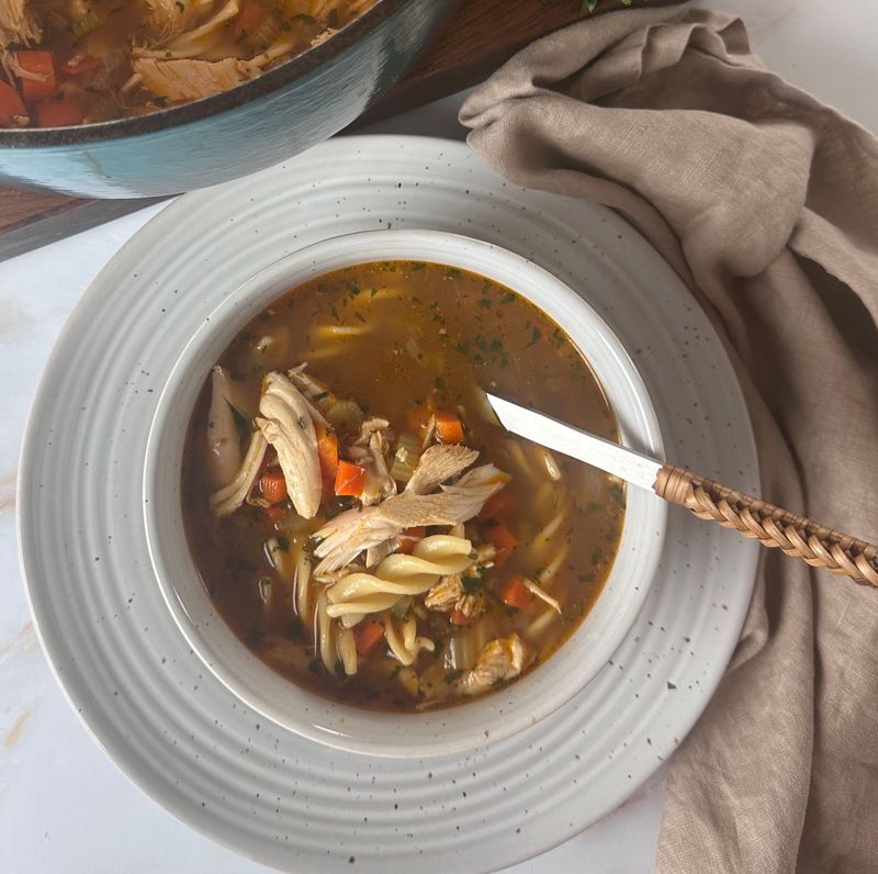 A timeless classic, this homemade chicken noodle soup is filled with tender chicken, noodles, and flavorful broth – the ultimate comfort food.