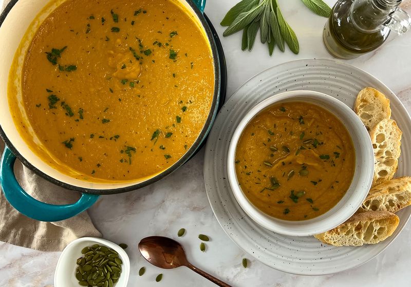 With the sweetness of roasted butternut squash and a hint of spice, this soup is smooth, cozy, and just right for the colder months.