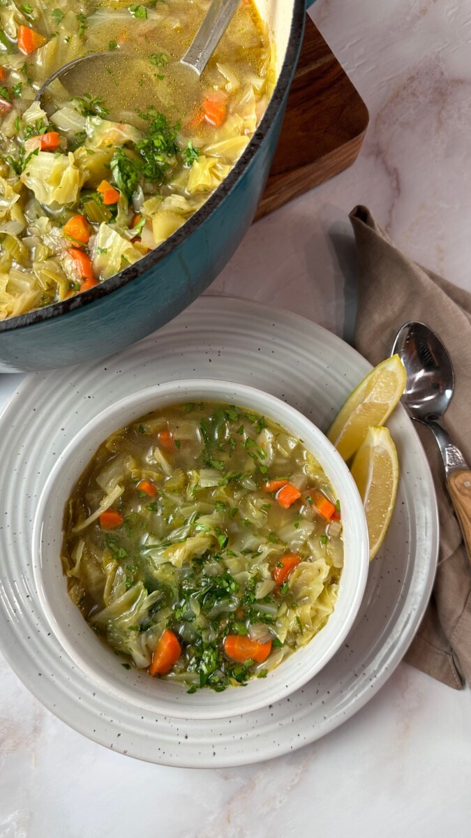 This wholesome cabbage soup is a blend of savory broth and fresh cabbage, creating a light yet filling soup that’s full of nutrients and flavor.